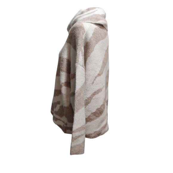Debut XS Beige Cream Zebra Print Oversized Cowl Neck Sweater Textured Knit Cute - Picture 6 of 12